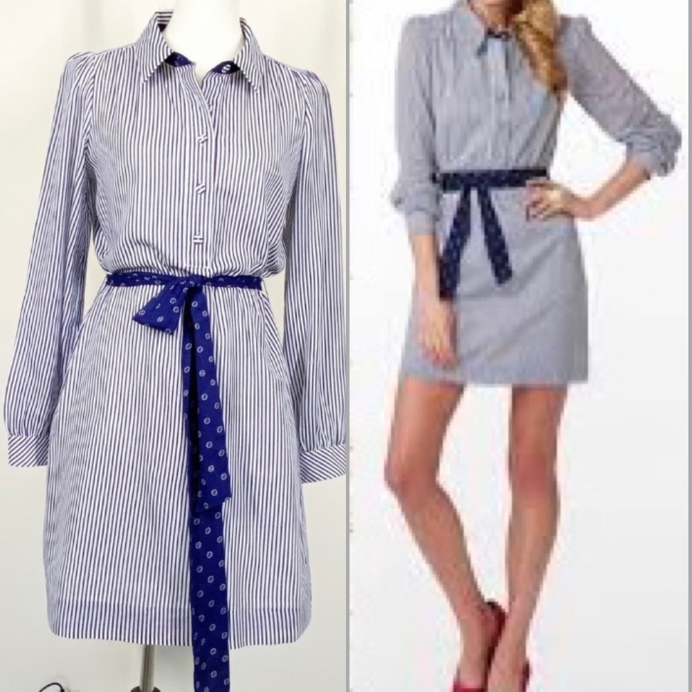 Lilly Pullitzer Dress Shirt Striped Blue Belted Size 4